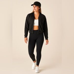 Black Cropped Bomber Jacket Minimalist Gym Girl Athleisure Streetwear M